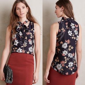 Anthro Petalsilk Tie-Neck Shell